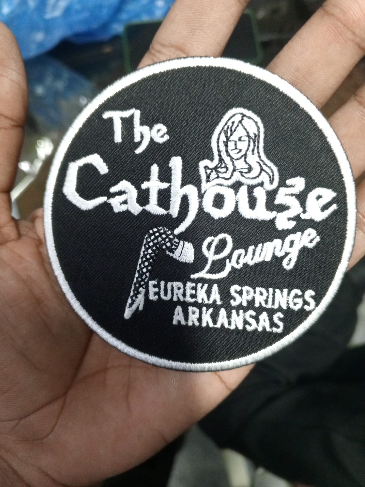 Custom embroidered patch with illustrated design