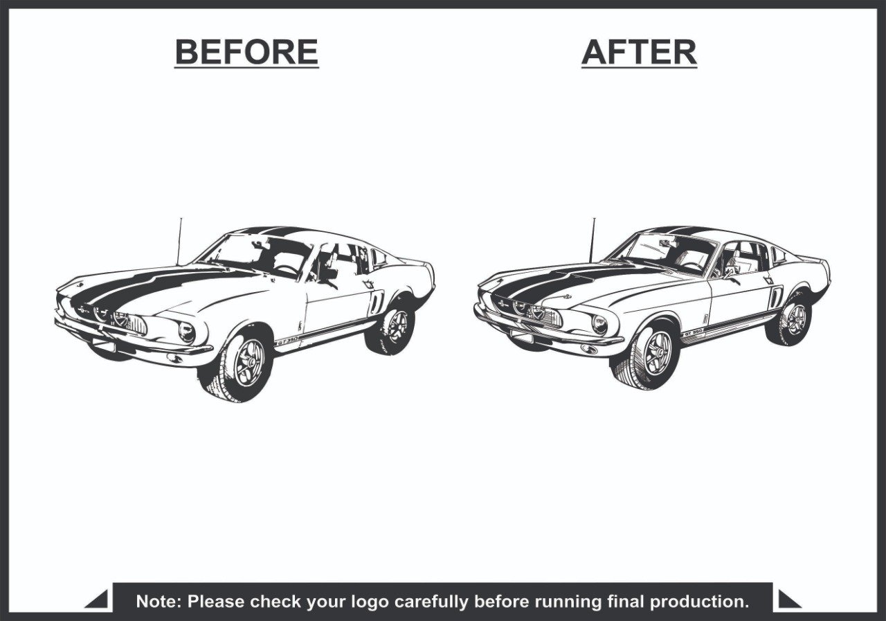 Before and after vector redraw of an off-road team logo