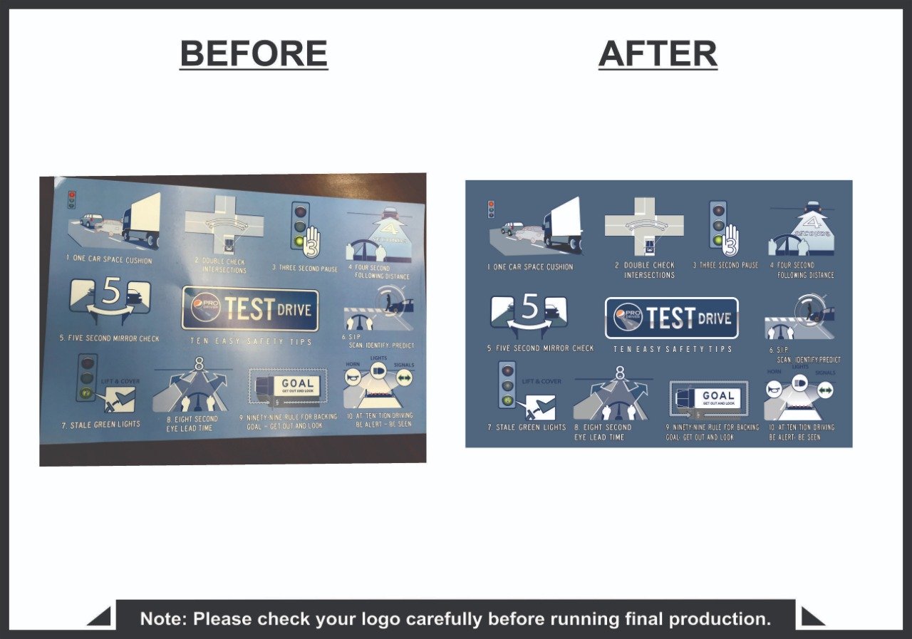 Before and after vector redraw of a safety tips infographic